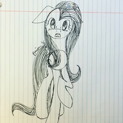 Size: 3024x3024 | Tagged: safe, artist:jean-the-horse, fluttershy, g4, female, high res, lined paper, monochrome, solo, traditional art
