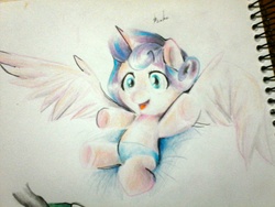 Size: 2560x1920 | Tagged: safe, artist:nolyanimeid, princess flurry heart, g4, female, on back, solo, spread wings, traditional art