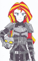 Size: 1769x2827 | Tagged: safe, artist:deeemperor, sunset shimmer, equestria girls, g4, female, helghast, humanized, killzone, solo