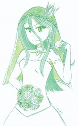 Size: 1760x2841 | Tagged: safe, artist:deeemperor, queen chrysalis, human, g4, clothes, dress, female, flower, humanized, looking at you, smiling, solo, wedding dress