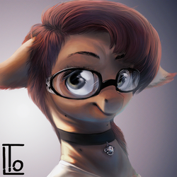 Size: 2048x2048 | Tagged: safe, artist:locksto, oc, oc only, pony, bust, clothes, collar, floppy ears, glasses, high res, jewelry, looking at you, necklace, portrait, shirt, solo