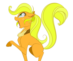 Size: 2640x2190 | Tagged: safe, artist:cheesepuffs, applejack, g4, female, high res, missing cutie mark, raised hoof, simple background, solo, transparent background