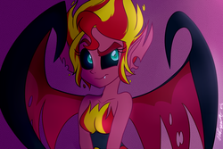Size: 1024x683 | Tagged: dead source, safe, artist:wubcakeva, sunset shimmer, equestria girls, g4, female, looking at you, solo, sunset satan