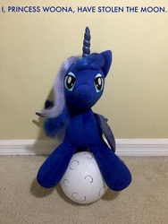 Size: 2448x3264 | Tagged: safe, princess luna, g4, build-a-bear, cute, diabetes, female, filly, high res, irl, lunabetes, moon, photo, plushie, stealing, tangible heavenly object, woona, younger