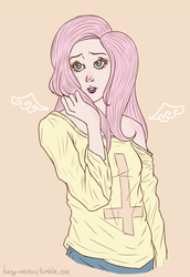 Size: 457x666 | Tagged: safe, artist:kazy-necrus, fluttershy, human, g4, clothes, female, goth, humanized, off shoulder, solo