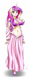 Size: 347x900 | Tagged: safe, artist:pia-sama, princess cadance, human, g4, belly button, belly dancer, belly dancer outfit, boob window, breasts, busty princess cadance, cleavage, female, horn, horned humanization, humanized, midriff, milf, simple background, solo, white background, winged humanization