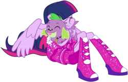 Size: 5444x3500 | Tagged: safe, artist:missgoldendragon, spike, twilight sparkle, dog, equestria girls, g4, my little pony equestria girls, .svg available, absurd resolution, boots, clothes, cute, dress, duo, eyes closed, fall formal outfits, high heel boots, hug, ponied up, ponyscape, simple background, sitting, spike the dog, squishy cheeks, tongue out, transparent background, twiabetes, twilight sparkle (alicorn), vector