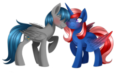Size: 2000x1267 | Tagged: safe, artist:scarlet-spectrum, oc, oc only, oc:heart container, oc:perseus, alicorn, pony, alicorn oc, duo, eyes closed, female, horn, male, simple background, straight, transparent background, wings