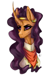 Size: 1600x2263 | Tagged: safe, artist:1cassar, saffron masala, pony, unicorn, g4, spice up your life, bust, curved horn, female, horn, mare, portrait, simple background, solo, transparent background