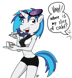 Size: 1451x1566 | Tagged: safe, artist:sandwich-anomaly, dj pon-3, octavia melody, vinyl scratch, anthro, g4, cake, dialogue, do you want this cake, female, food, harry partridge, nicolas cage, nicolas cage wants cake, offscreen character, parody, parody of a parody, simple background, solo, tattoo, the family man, transparent background