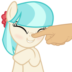 Size: 5400x5420 | Tagged: safe, artist:slb94, coco pommel, earth pony, human, pony, g4, absurd resolution, blushing, boop, bronybait, cocobetes, cute, eyes closed, female, hand, mare, simple background, smiling, transparent background, vector