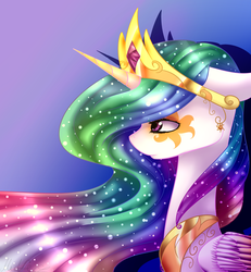 Size: 2425x2627 | Tagged: safe, artist:midfire, princess celestia, g4, female, gradient background, high res, rainbow power, rainbow power-ified, solo
