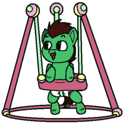 Size: 398x396 | Tagged: safe, artist:antelopestairs, oc, oc only, oc:northern haste, pony, baby, baby bouncer, baby pony, diaper, foal, solo