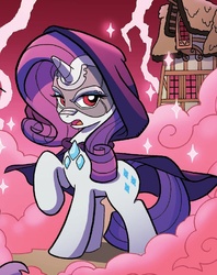 Size: 748x944 | Tagged: safe, artist:tony fleecs, idw, rarity, spike, dragon, pony, unicorn, g4, spoiler:comic, doctor doom, doctor doomity, female, horn, male, offscreen character, offscreen male