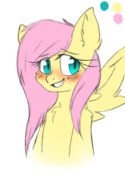 Size: 1457x2064 | Tagged: safe, artist:13lifetime13, fluttershy, g4, blushing, chest fluff, female, grin, simple background, smiling, solo