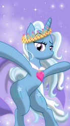 Size: 1000x1800 | Tagged: safe, artist:theroyalprincesses, trixie, pony, unicorn, g4, both cutie marks, crown, female, jewelry, mare, pouting, queen, raised eyebrow, rearing, solo