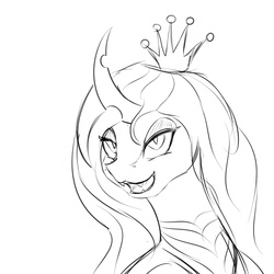 Size: 1500x1500 | Tagged: source needed, useless source url, safe, artist:chapaevv, queen chrysalis, changeling, changeling queen, g4, crown, female, jewelry, monochrome, regalia, solo