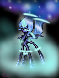 Size: 768x1024 | Tagged: safe, artist:andreuxsalz, nightmare moon, princess luna, g4, glowing eyes, open mouth, s1 luna, solo, transformation