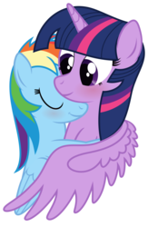 Size: 2600x4000 | Tagged: safe, artist:waveywaves, rainbow dash, twilight sparkle, alicorn, pony, g4, blushing, cute, eyes closed, female, hug, lesbian, ship:twidash, shipping, simple background, smiling, transparent background, twilight sparkle (alicorn), vector, winghug