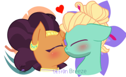 Size: 970x594 | Tagged: safe, artist:anastasyrdrawing, artist:colordream123, saffron masala, zephyr breeze, pegasus, pony, unicorn, flutter brutter, g4, my little pony: friendship is magic, spice up your life, base used, blushing, crack shipping, cute, duo, exploitable meme, female, heart, kissing, male, mare, saffron breeze, shipping, stallion, straight