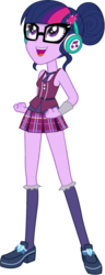 Size: 707x1838 | Tagged: safe, artist:sunshi, sci-twi, twilight sparkle, equestria girls, g4, clothes, cute, female, headphones, legs, miniskirt, pleated skirt, shoes, skirt, sleeveless, socks, solo