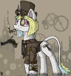 Size: 1281x1370 | Tagged: safe, artist:yahmos, oc, oc only, unnamed oc, pony, unicorn, clothes, female, gun, hat, solo, steampunk, weapon