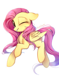 Size: 1200x1545 | Tagged: safe, artist:rocy canvas, fluttershy, pegasus, pony, g4, cute, female, floppy ears, looking at you, mare, one eye closed, pixiv, shyabetes, simple background, smiling, solo, white background, wink