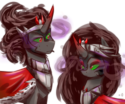 Size: 3000x2500 | Tagged: safe, artist:lrusu, king sombra, pony, unicorn, g4, duo, high res, looking at each other, queen umbra, rule 63, self ponidox, simple background, white background