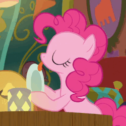 Size: 394x394 | Tagged: safe, screencap, pinkie pie, earth pony, pony, g4, spice up your life, :p, animated, eyes closed, female, gif, licking, mare, solo focus, tongue out