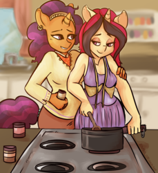 Size: 2750x3000 | Tagged: safe, artist:rainbowsprinklesart, edit, saffron masala, oc, oc:saffron spice, anthro, g4, canon x oc, female, high res, lesbian, shipping