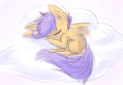 Size: 1280x888 | Tagged: dead source, safe, artist:nobody, scootaloo, pegasus, pony, g4, blank flank, cloud, cute, cutealoo, eyes closed, female, filly, foal, sketch, sleeping, solo, spread wings, wings