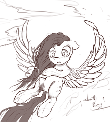 Size: 1891x2087 | Tagged: safe, artist:1deathpony1, fluttershy, g4, female, flying, looking back, mane, monochrome, solo