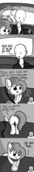 Size: 824x4108 | Tagged: safe, artist:tjpones, oc, oc only, oc:brownie bun, oc:richard, earth pony, human, pony, horse wife, brownie butt, butt, car, comic, cute, dialogue, driving, ear fluff, female, grayscale, human male, male, mare, monochrome, oatacola, oil, olive oil, plot, property damage