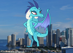 Size: 2890x2100 | Tagged: safe, artist:outlawquadrant, artist:theotterpony, princess ember, dragon, g4, building, dragoness, florida, giantess, high res, irl, macro, miami, photo, skyscraper, solo