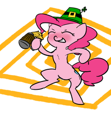 Size: 1180x1300 | Tagged: safe, artist:nobody, pinkie pie, pony, g4, bipedal, blushing, drunk, female, hat, irish, shamrock, solo, tankard