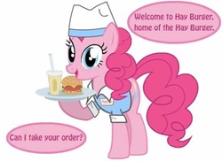 Size: 543x395 | Tagged: safe, pinkie pie, earth pony, pony, g4, burger, double rainboom puppet, female, food, good burger, mare, reference, simple background, solo, vector, white background