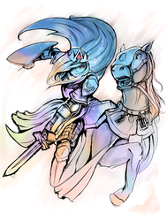Size: 3200x4237 | Tagged: safe, artist:mod-of-chaos, princess celestia, horse, human, g4, armor, bretonnia, crossover, crown, fantasy class, female, hair over one eye, humanized, humans riding horses, jewelry, knight, regalia, riding, simple background, solo, sword, warhammer (game), warhammer fantasy, warrior, warrior celestia, weapon, white background, woman