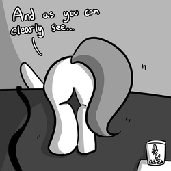 Size: 825x825 | Tagged: safe, artist:tjpones, oc, oc only, oc:brownie bun, earth pony, pony, horse wife, brownie butt, butt, couch, cropped, dialogue, female, mare, monochrome, plot, single panel, solo