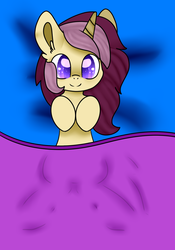 Size: 838x1200 | Tagged: safe, artist:jaylinebagel, oc, oc only, oc:lannie lona, bed, from above, solo