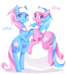 Size: 800x899 | Tagged: safe, artist:kolshica, aloe, lotus blossom, earth pony, pony, g4, bipedal, looking at you, open mouth, simple background, smiling, spa twins, underhoof, white background