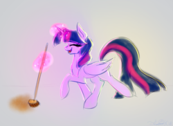 Size: 1200x875 | Tagged: safe, artist:fanaticpanda, twilight sparkle, alicorn, pony, g4, the saddle row review, broom, eyes closed, female, magic, open mouth, sketch, solo, sweeping, sweepsweepsweep, twilight sparkle (alicorn), twilight sweeple