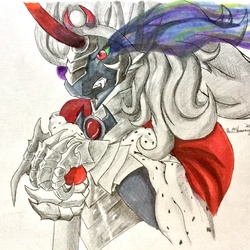 Size: 1280x1281 | Tagged: safe, artist:demon-libris, king sombra, anthro, g4, male, solo, traditional art