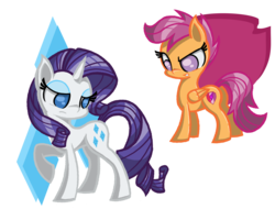 Size: 3000x2400 | Tagged: safe, artist:malphee, rarity, scootaloo, g4, cutie mark, duo, female, filly, foal, high res, mare, physique difference, slender, the cmc's cutie marks, thin