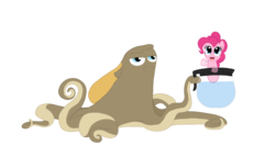 Size: 2559x1569 | Tagged: safe, artist:poppun, cranky doodle donkey, pinkie pie, octopus, sea pony, g4, crossover, finding dory, hank, pixar, septopus, simple background, species swap, transparent background