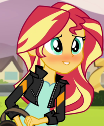 Size: 441x533 | Tagged: safe, edit, edited screencap, screencap, sunset shimmer, equestria girls, g4, my little pony equestria girls: friendship games, blushing, cropped, cute, inverted mouth, shimmerbetes