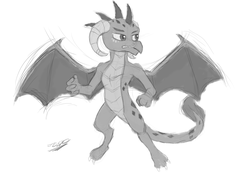 Size: 2400x1700 | Tagged: safe, artist:hypno, princess ember, dragon, g4, angry, female, flying, grayscale, monochrome, sketch, solo