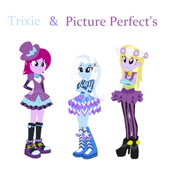 Size: 848x834 | Tagged: safe, artist:creepypastafran, fuchsia blush, lavender lace, trixie, equestria girls, g4, alternate universe, the snapshots, trixie and the illusions