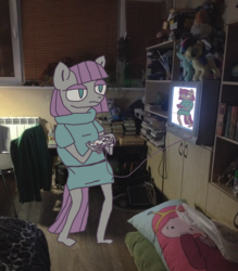 Size: 2442x2787 | Tagged: safe, artist:grinwild, maud pie, earth pony, anthro, g4, female, high res, irl, photo, ponies in real life, room, solo, television