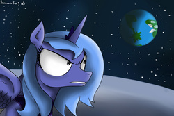 Size: 1080x720 | Tagged: safe, artist:sakamotoan4, princess luna, g4, female, frown, gritted teeth, moon, planet, s1 luna, solo