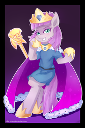 Size: 1200x1800 | Tagged: safe, artist:pika-chany, maud pie, earth pony, pony, g4, bipedal, cape, clothes, female, jewelry, scepter, smiling, solo, tiara, when she smiles